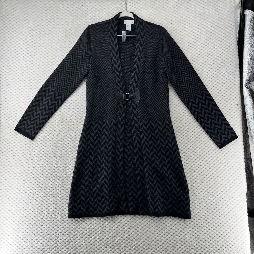 Soft Surrounding Cardigan West Saxon Duster Open Front Herringbone Bow Detail XS